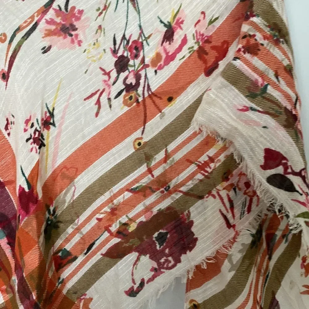 Distressed Fringe Patterned Triangle Scarf Shawl